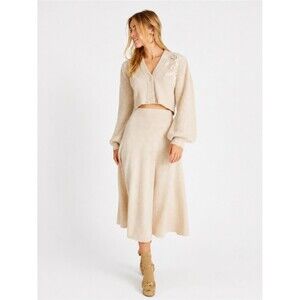 LoveShackFancy 100% Cashmere Cream Midi Skirt Ivory Knit A-Line Size 14 XXL